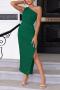 elegant elastic simple solid color one shoulder high slit maxi dress_Black_White_Pink_Red_Magenta_Dark Green