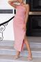elegant elastic simple solid color one shoulder high slit maxi dress_Black_White_Pink
