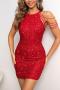 elegant slight stretch solid color sequins chain slim zip-up mini dress_Black_White_Pink_Red