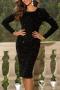 elegant slight stretch solid color sequins slit midi dress_Black