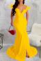 sexy plus size stretch off-shoulder zip-up feather slit mermaid maxi dress_Black_White_Red_Yellow