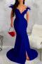 sexy plus size stretch off-shoulder zip-up feather slit mermaid maxi dress_Black_White_Red_Yellow_Dark Green_Sea Blue