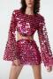 sexy slight stretch sequins mesh metal ring decor hollow mini dress_Black_White_Magenta