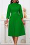 casual plus size slight stretch 3 colors crew neck with belt midi dress_Red_Yellow_Green
