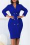 sexy plus size slight stretch 3 colors suit collar with belt midi dress_Yellow_Green_Blue