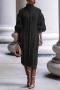 stylish plus size slight stretch twist knitted 5 colors split side midi dress_Black