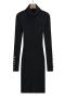 casual stylish solid color stretch high collar knitted midi dress size run small_Black