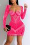 sexy plus size slight stretch rhinestone shoulder pads padded mini dress_Black_Pink_Red_Magenta