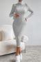 sexy slight stretch ribbed knit solid color high collar slim midi dress_Gray