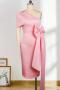 sexy plus size slight stretch solid color bow decor one shoulder midi dress_Pink