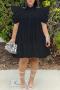 casual plus size non-stretch solid color loose single breasted midi dress_Black