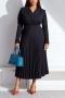 casual non-stretch solid color pleated orange midi dress_Black