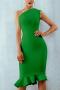 elegant slight stretch orange one shoulder slim high quality midi mermaid dress_Black_White_Pink_Red_Orange_Green