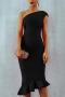 elegant slight stretch orange one shoulder slim high quality midi mermaid dress_Black