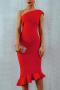 elegant slight stretch orange one shoulder slim high quality midi mermaid dress_Black_White_Pink_Red