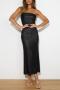 sexy non-stretch solid color strapless sequins hollow backless midi dress_Black