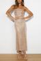 sexy non-stretch solid color strapless sequins hollow backless midi dress_Black_Pink_Magenta_Dark Green_Beige