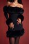 sexy slight stretch one-shoulder fuzzy slim mini dress_Black