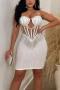sexy plus size slight stretch tassel rhinestone sling hollow tight mini dress_Black_White