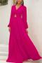 elegant non-stretch solid color kink hollow lantern sleeve maxi dress_Pink_Magenta