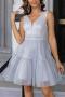 elegant non-stretch sequins mesh patchwork sleeveless mini dress_Black_Gray
