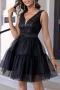 elegant non-stretch sequins mesh patchwork sleeveless mini dress_Black