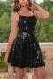 sexy non-stretch solid color sling sequins lace-up backless mini dress_Black
