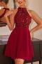 sexy non-stretch patchwork sequins hollow backless mini dress_Black_Pink_Red