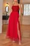 sexy non-stretch mesh sequins slit backless sling maxi dress_Black_Gray_Pink_Red