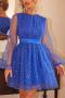 elegant non-stretch solid color mesh sequins long sleeve mini dress_Black_Magenta_Blue