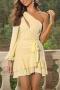sexy non-stretch solid color mesh one-shoulder slim hollow mini dress_White_Pink_Yellow_Beige