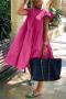 casual plus size non-stretch solid color loose midi dress_Black_White_Pink_Red_Magenta
