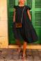 casual plus size non-stretch solid color loose midi dress_Black