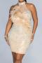 sexy plus size slight stretch halter neck feather rhinestone slim mini dress_Black_Red_Beige