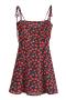 casual non-stretch chiffon cherry print sling shirring mini dress size run small_Black