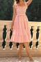 casual slight stretch striped printed lace-up sling shirring midi dress_Pink