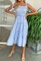 casual slight stretch striped printed lace-up sling shirring midi dress_Pink_Blue