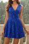 elegant non-stretch solid color sequined v-neck mini dress_Blue
