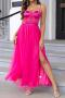 elegant non-stretch mesh patchwork sling backless high-slit maxi dress_Black_Pink_Red_Magenta