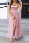 elegant non-stretch mesh patchwork sling backless high-slit maxi dress_Black_Pink
