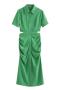 sexy non-stretch 8 colors solid color lapel hollow maxi dress_Black_White_Yellow_Green
