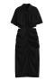 sexy non-stretch 8 colors solid color lapel hollow maxi dress_Black