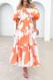 casual slight stretch 3 colors flower batch printing off shoulder midi dress_Magenta_Orange