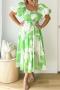 casual slight stretch 3 colors flower batch printing off shoulder midi dress_Magenta_Orange_Green