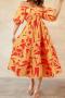 casual plus size non-stretch batch printing off shoulder midi dress_Black_Yellow