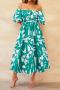 casual plus size non-stretch batch printing off shoulder midi dress_Black_Yellow_Orange_Green
