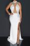 sexy plus size slight stretch rhinestone crew neck sleeveless slit maxi dress_Black_White