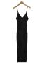 sexy sling stretch stylish v-neck slim knitted split midi dress (size run small)_Black
