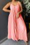 sexy plus size non-stretch 4 colors solid color sling pleated maxi dress_Black_Pink