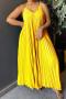 sexy plus size non-stretch 4 colors solid color sling pleated maxi dress_Black_Pink_Yellow